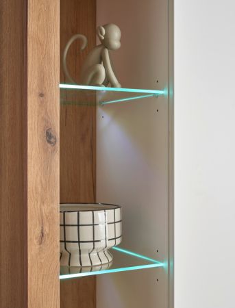 Wohnwand Rivian in wei matt und Evoke Eiche Wohnkombination Set 4-teilig 398 cm