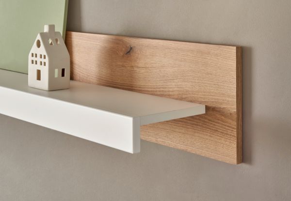 Wohnwand Rivian in wei matt und Evoke Eiche Wohnkombination Set 4-teilig 398 cm