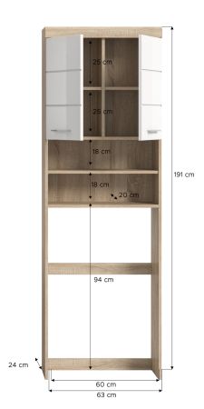 Waschmaschinenschrank Mambo in wei Hochglanz und Sonoma Eiche Waschmaschinen berbau 63 x 191 cm