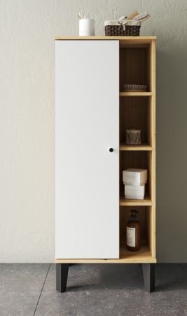 Badezimmer Midischrank Torsby in wei und Evoke Eiche Badmbel Kommode 51 x 128 cm