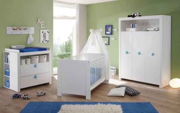 Babyzimmer: Kleiderschrank Olivia wei, 3-trig (130 x 186 cm) Jungen