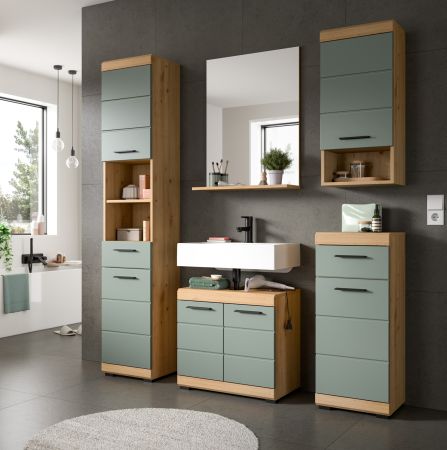 Badmbel Set 2-teilig Shawn in Salbei und Artisan Eiche Badkombination 60 x 191 cm