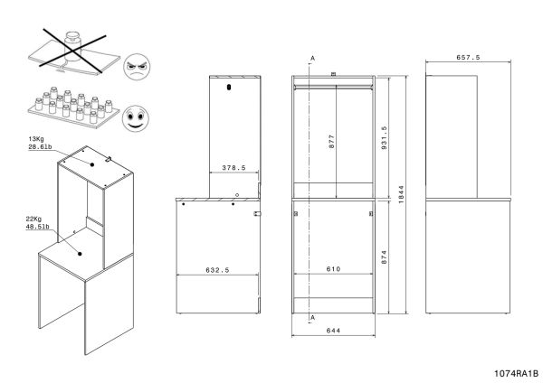 Waschmaschinenschrank Laundry4 in wei und Jackson Eiche Set 3-teilig 175 x 184 cm