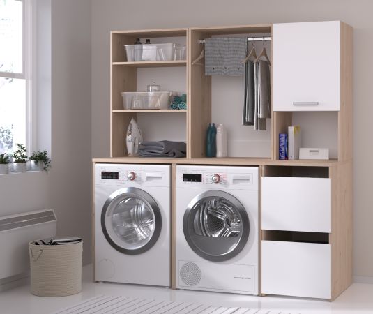 Waschmaschinenschrank Laundry4 in wei und Jackson Eiche Set 3-teilig 175 x 184 cm