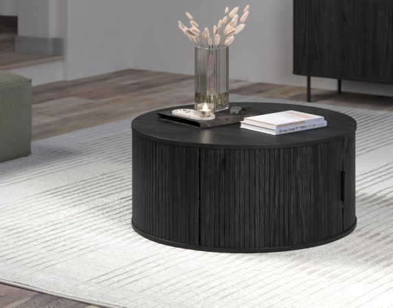 Couchtisch Ronin in Esche schwarz Beistelltisch rund 80 cm