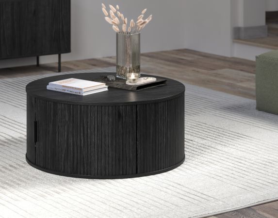 Couchtisch Ronin in Esche schwarz Beistelltisch rund 80 cm
