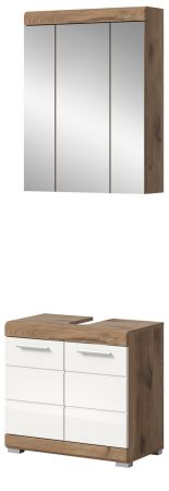 Badmbel Set 2-teilig Willow in wei Hochglanz und Nox Eiche Badkombination 60 x 191 cm