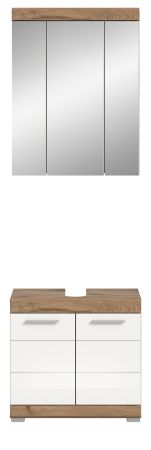 Badmbel Set 2-teilig Willow in wei Hochglanz und Nox Eiche Badkombination 60 x 191 cm