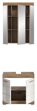 Badmbel Set 2-teilig Willow in wei Hochglanz und Nox Eiche Badkombination 60 x 191 cm