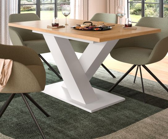 Esstisch Home-X in Artisan Eiche und wei Tisch ausziehbar 150 - 190 cm