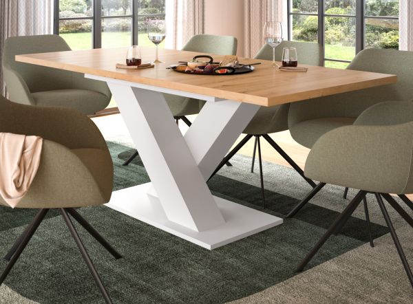 Esstisch Home-X in Artisan Eiche und wei Tisch ausziehbar 150 - 190 cm