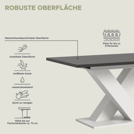 Esstisch Home-X in grau und wei Tisch ausziehbar 150 - 190 cm