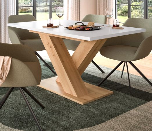 Esstisch Home-X in wei und Artisan Eiche Tisch ausziehbar 150 - 190 cm