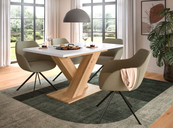 Esstisch Home-X in wei und Artisan Eiche Tisch ausziehbar 150 - 190 cm