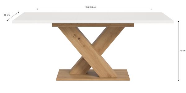 Esstisch Home-X in wei und Artisan Eiche Tisch ausziehbar 150 - 190 cm