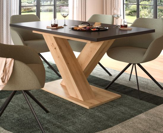 Esstisch Home-X in grau und Artisan Eiche Tisch ausziehbar 150 - 190 cm