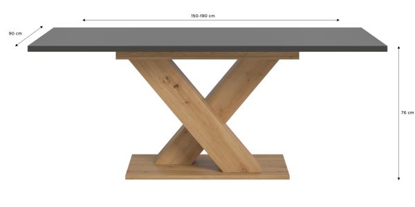 Esstisch Home-X in grau und Artisan Eiche Tisch ausziehbar 150 - 190 cm