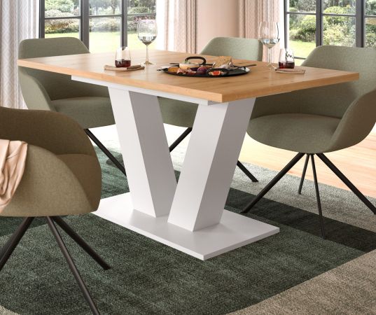 Esstisch Home-X in Artisan Eiche und wei Tisch ausziehbar 150 - 190 cm