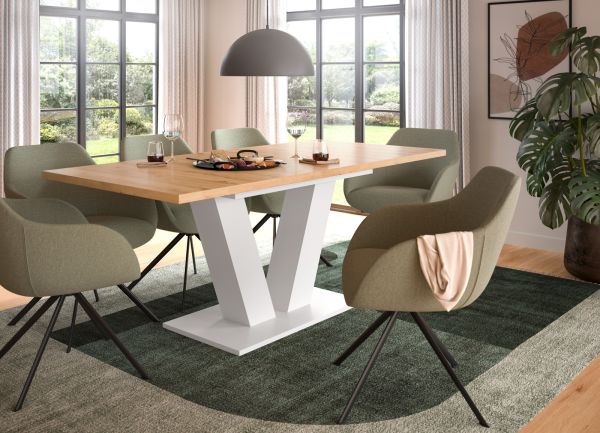 Esstisch Home-X in Artisan Eiche und wei Tisch ausziehbar 150 - 190 cm