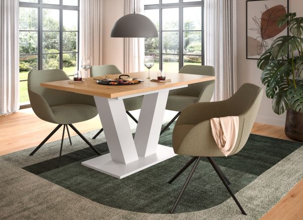 Esstisch Home-X in Artisan Eiche und wei Tisch ausziehbar 150 - 190 cm