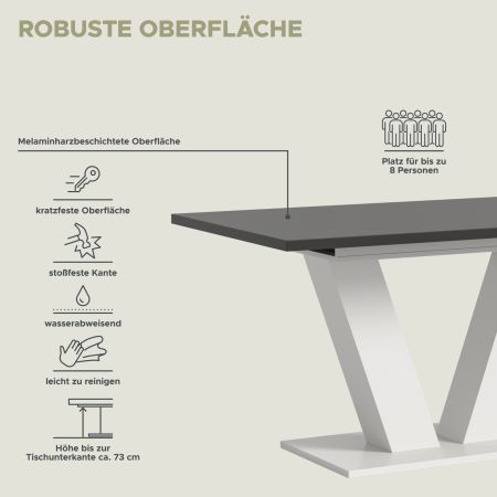 Esstisch Home-X in grau und wei Tisch ausziehbar 150 - 190 cm