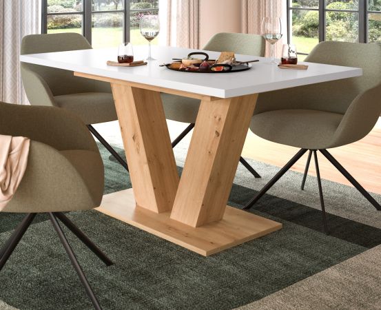 Esstisch Home-X in wei und Artisan Eiche Tisch ausziehbar 150 - 190 cm