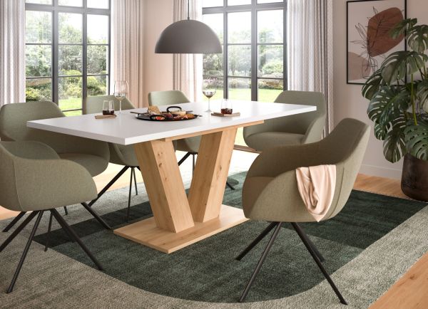 Esstisch Home-X in wei und Artisan Eiche Tisch ausziehbar 150 - 190 cm