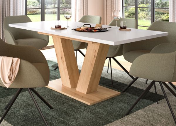 Esstisch Home-X in wei und Artisan Eiche Tisch ausziehbar 150 - 190 cm