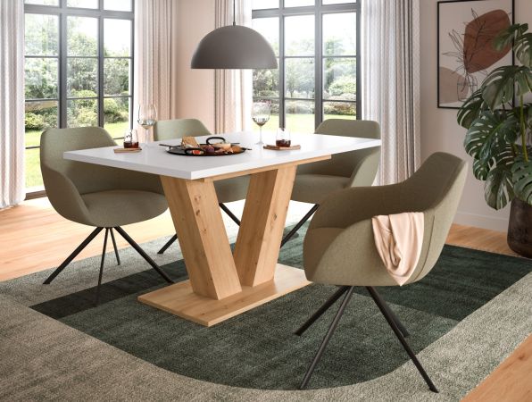 Esstisch Home-X in wei und Artisan Eiche Tisch ausziehbar 150 - 190 cm