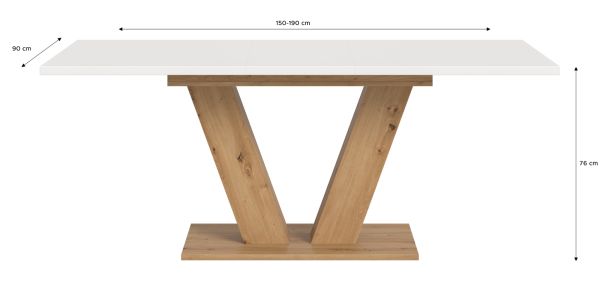 Esstisch Home-X in wei und Artisan Eiche Tisch ausziehbar 150 - 190 cm