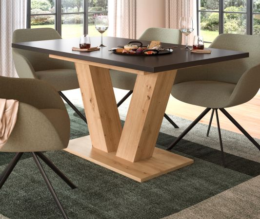 Esstisch Home-X in grau und Artisan Eiche Tisch ausziehbar 150 - 190 cm