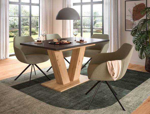 Esstisch Home-X in grau und Artisan Eiche Tisch ausziehbar 150 - 190 cm