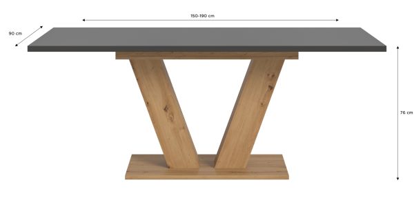 Esstisch Home-X in grau und Artisan Eiche Tisch ausziehbar 150 - 190 cm
