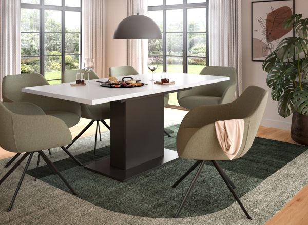 Esstisch Home-X in wei und grau Tisch ausziehbar 150 - 190 cm