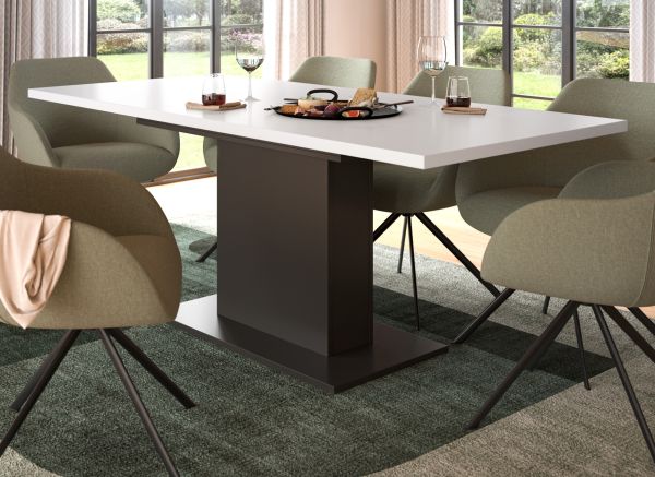 Esstisch Home-X in wei und grau Tisch ausziehbar 150 - 190 cm