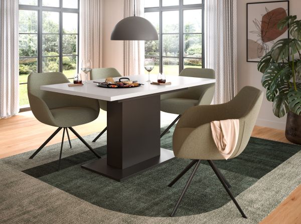 Esstisch Home-X in wei und grau Tisch ausziehbar 150 - 190 cm