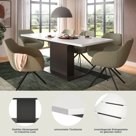 Esstisch Home-X in wei und grau Tisch ausziehbar 150 - 190 cm
