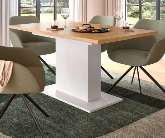 Esstisch Home-X in Artisan Eiche und wei Tisch ausziehbar 150 - 190 cm
