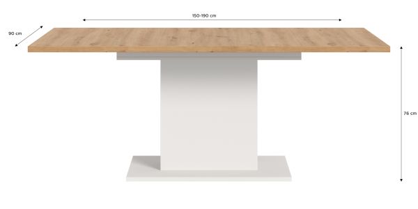 Esstisch Home-X in Artisan Eiche und wei Tisch ausziehbar 150 - 190 cm