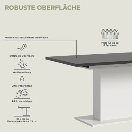 Esstisch Home-X in grau und wei Tisch ausziehbar 150 - 190 cm