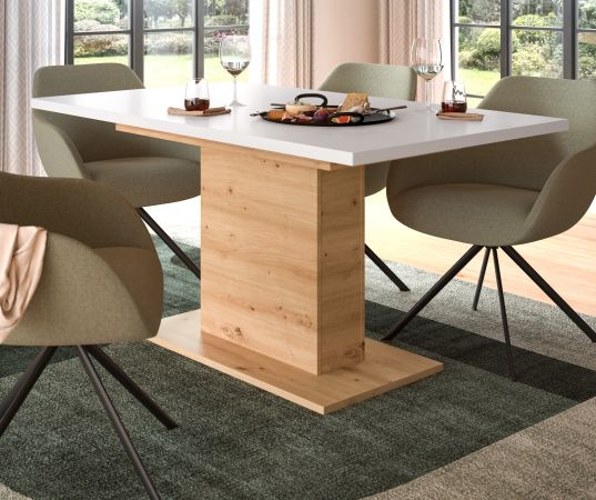 Esstisch Home-X in wei und Artisan Eiche Tisch ausziehbar 150 - 190 cm