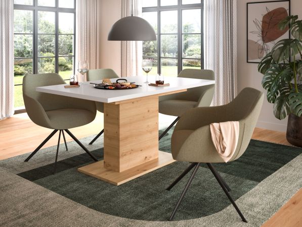 Esstisch Home-X in wei und Artisan Eiche Tisch ausziehbar 150 - 190 cm