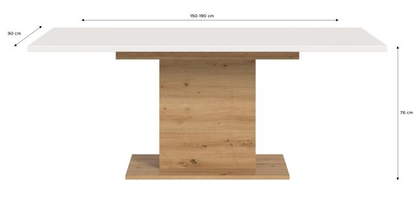 Esstisch Home-X in wei und Artisan Eiche Tisch ausziehbar 150 - 190 cm