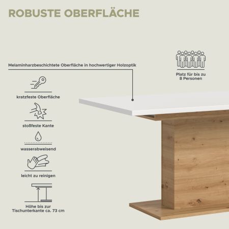 Esstisch Home-X in wei und Artisan Eiche Tisch ausziehbar 150 - 190 cm