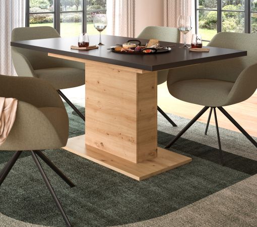 Esstisch Home-X in grau und Artisan Eiche Tisch ausziehbar 150 - 190 cm