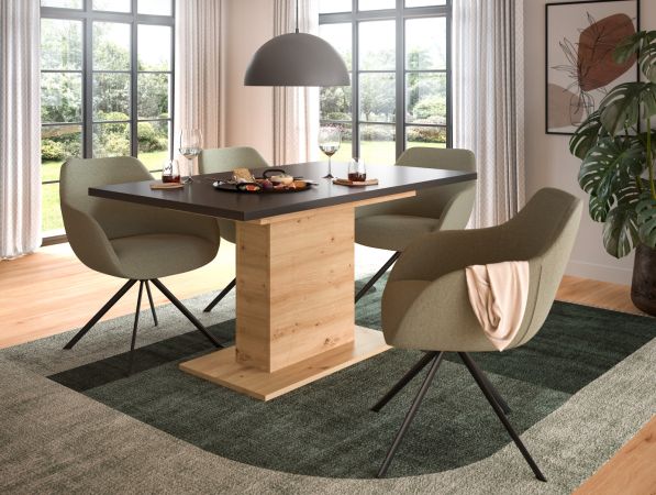 Esstisch Home-X in grau und Artisan Eiche Tisch ausziehbar 150 - 190 cm