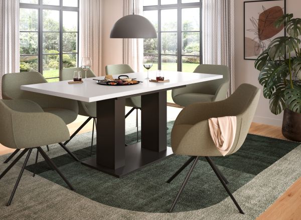 Esstisch Home-X in wei und grau Tisch ausziehbar 150 - 190 cm