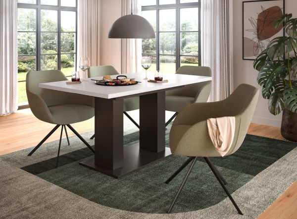 Esstisch Home-X in wei und grau Tisch ausziehbar 150 - 190 cm
