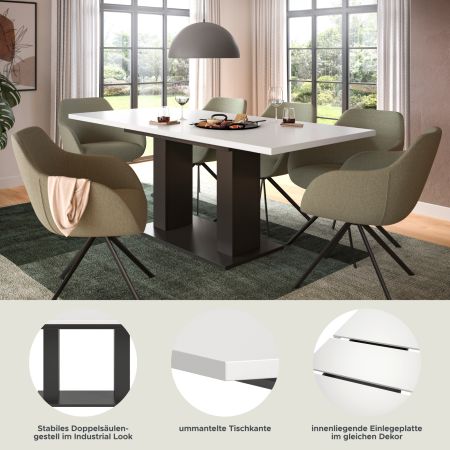 Esstisch Home-X in wei und grau Tisch ausziehbar 150 - 190 cm