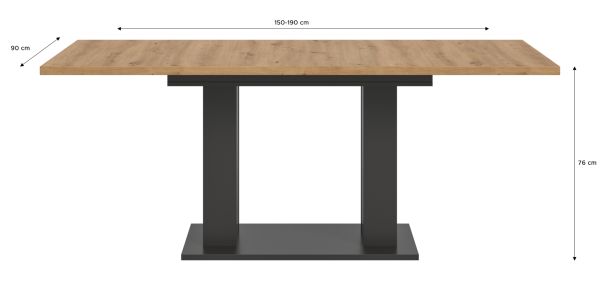 Esstisch Home-X in Artisan Eiche und grau Tisch ausziehbar 150 - 190 cm